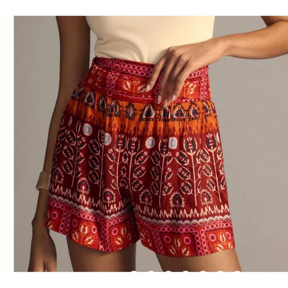 Anthropologie Bohemian Red Patterned Women Shorts